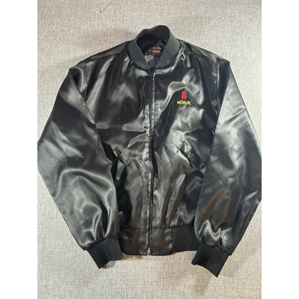 Vintage Anheuser Busch Michelob Beer Black Satin Bomber Jacket Made In USA Sz M